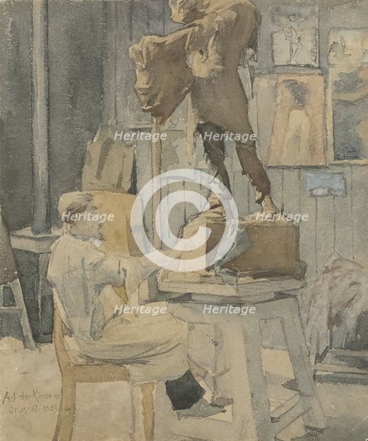 Jan Toorop in a sculptor's studio, 1883. Creator: Antoon Derkinderen.