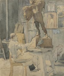 Jan Toorop in a sculptor's studio, 1883. Creator: Antoon Derkinderen
