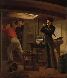 Jan van Speijk Debating whether to Set Fire to the Gunpowder, 1834. Creator: Jacobus Schoemaker Doyer