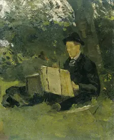 Jan Verkade (1868-1946) Painting under a Tree at Hattem, 1891. Creator: Richard Roland Holst