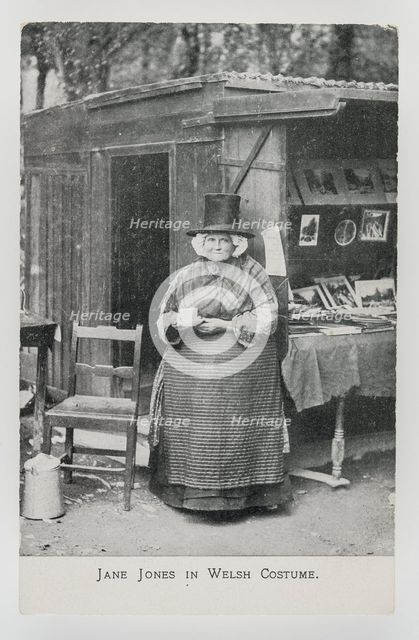 Jane Jones in Welsh Costume at her bookstall in Betws-y-coed, c1910. Creator: Unknown.
