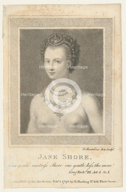 Jane Shore: "Give gentle mistress Shore one gentle kiss the more (Shakespeare,..., February 1, 1790. Creator: Francesco Bartolozzi.