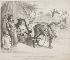 Jannes Holm a Native of Norwegian Lapland, with his Wife & Child, Rein Deer &c 1822. Creator: Denis Dighton
