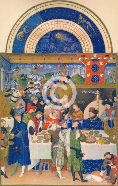 January - the Duc de Berry at table, 15th century, (1939). Creator: Jean Limbourg.