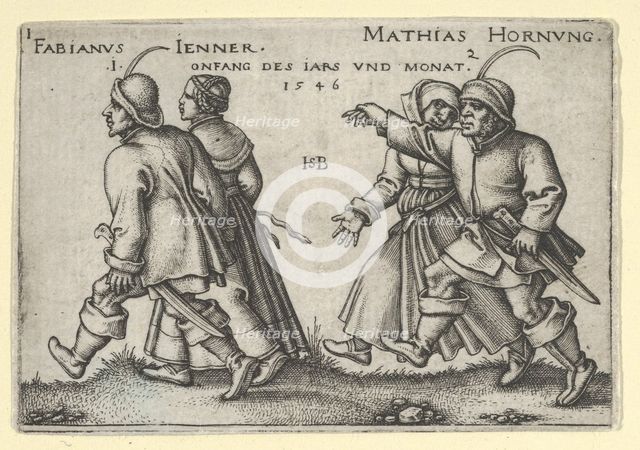 January and February, from The Peasants' Feast or the Twelve Months, 1546. Creator: Sebald Beham.