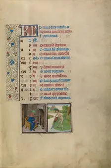 January Calendar Page: Keeping Warm: Aquarius; Arenberg Hours, early 1460s. Creator: Workshop of Willem Vrelant
