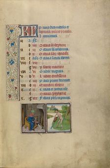 January Calendar Page: Keeping Warm: Aquarius; Arenberg Hours, early 1460s. Creator: Workshop of Willem Vrelant