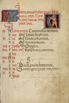 January Calendar Page; Slaughtering a Pig; Book of Hours, about 1460. Creator: Unknown