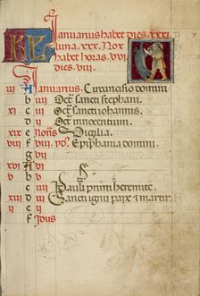 January Calendar Page; Slaughtering a Pig; Book of Hours, about 1460. Creator: Unknown