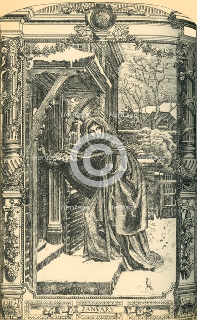 'January', decorative wall tiles, c1860s, (1881).  Creator: J M Benson.