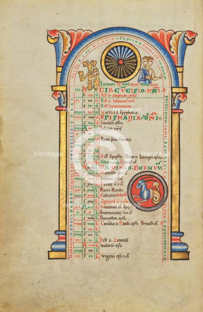 Janus; Zodiacal Sign of Capricorn; Stammheim Missal, probably 1170s. Creator: Unknown.