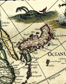 Japan and Korea, colored engraving from the book Le Theatre du monde or Nouvel Atlas 1645, c…