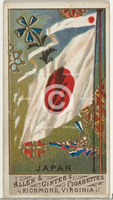 Japan, from Flags of All Nations, Series 1 (N9) for Allen & Ginter Cigarettes Brands, 1887. Creator: Allen & Ginter.
