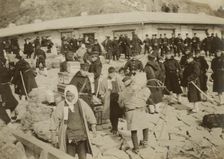 Japanese cavalry troops watching over their supplies on the beach at Chemulpo, 1904. Creator: Robert Lee Dunn