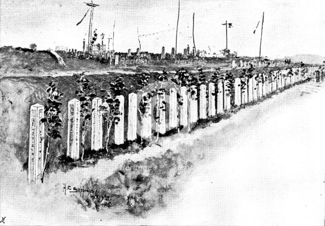 Japanese cemetery for soldiers at Chemulpo, 1895. Creator: George Meisenbach.