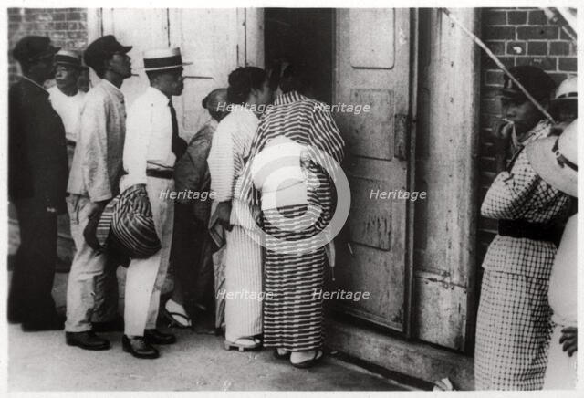 Japanese crowd looking into the Zeppelin hangar, Kasumigaura, Japan, 1929 (1933). Artist: Unknown