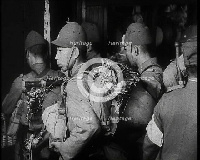 Japanese Army Soldiers Wearing Uniforms With Packs and Personal Equip...,1937. Creator: British Pathe Ltd.