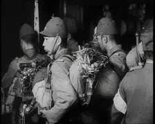 Japanese Army Soldiers Wearing Uniforms With Packs and Personal Equip...,1937. Creator: British Pathe Ltd