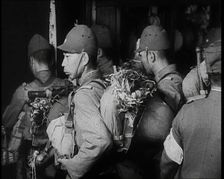 Japanese Army Soldiers Wearing Uniforms With Packs and Personal Equip...,1937. Creator: British Pathe Ltd