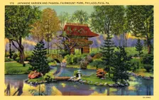 Japanese garden and pagoda, Fairmont Park, Philadelphia, Pennsylvania, USA, 1933