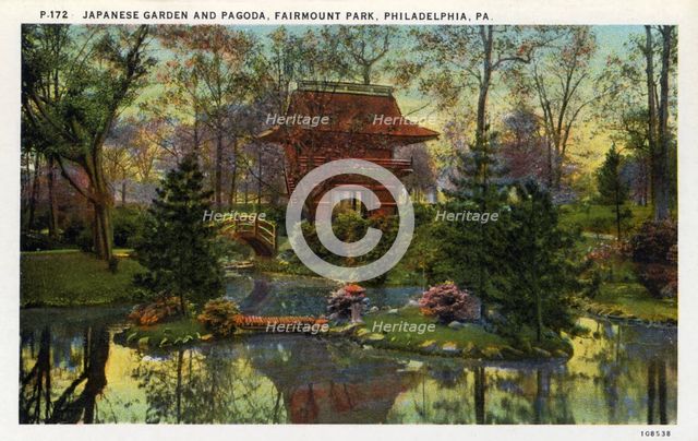 Japanese garden and pagoda, Fairmont Park, Philadelphia, Pennsylvania, USA, 1926. Artist: Unknown