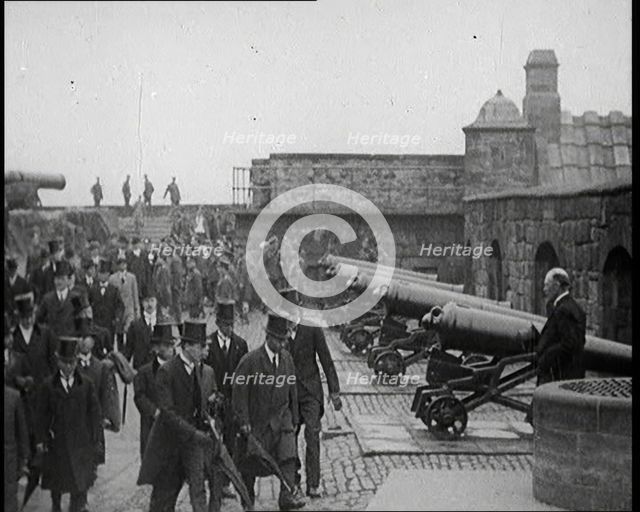 Japanese Dignitaries Walking on the Battlements of Edinburgh Castle, United Kingdom, 1921. Creator: British Pathe Ltd.