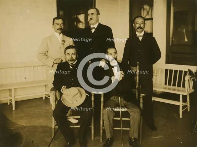 Japanese envoys Kogoro Takhira (seated, left), Jutaro¯ Komura (seated, right) with two staff...,1905 Creator: Unknown.