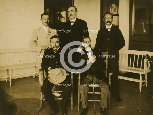 Japanese envoys Kogoro Takhira (seated, left), Jutaro¯ Komura (seated, right) with two staff...,1905 Creator: Unknown.