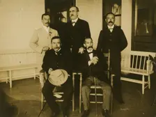 Japanese envoys Kogoro Takhira (seated, left), Jutaro¯ Komura (seated, right) with two staff...,1905 Creator: Unknown