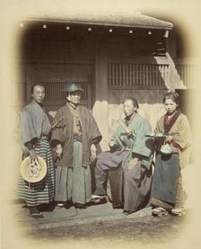 Japanese Escort Officers in Front of a Teahouse, about 1868. Creator: Felice Beato