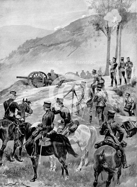 Japanese field battery in action, Russo-Japanese War, 1904-5. Artist: Unknown