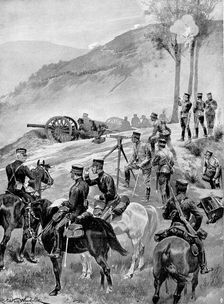 Japanese field battery in action, Russo-Japanese War, 1904-5