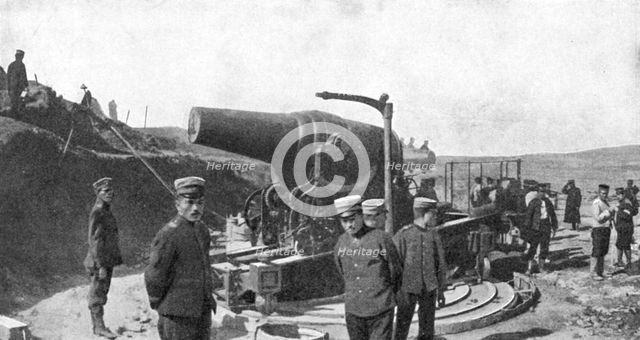 Japanese howitzer battery before Port Arthur, Russo-Japanese War, 1904-5. Artist: Unknown