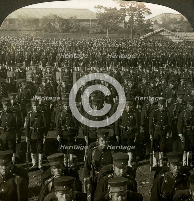 Japanese infantry at the Emperor's birthday review, Tokyo, Japan.Artist: Excelsior Stereoscopic Tours