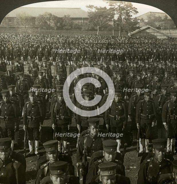 Japanese infantry at the Emperor's birthday review, Tokyo, Japan.Artist: Excelsior Stereoscopic Tours