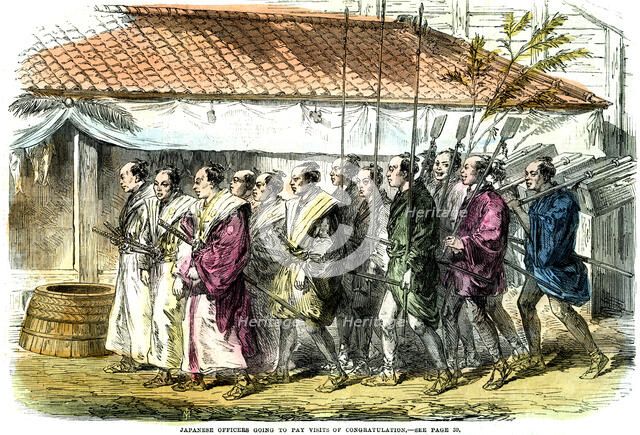 'Japanese officers going to pay visits of congratulation', Japan, 1865. Artist: Unknown