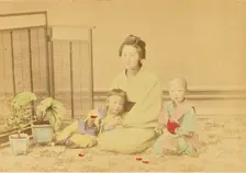 Japanese Mother and Children, 1897. Creator: Ogawa Kazumasa