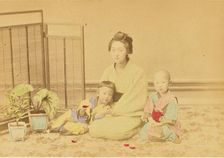 Japanese Mother and Children, 1897. Creator: Ogawa Kazumasa