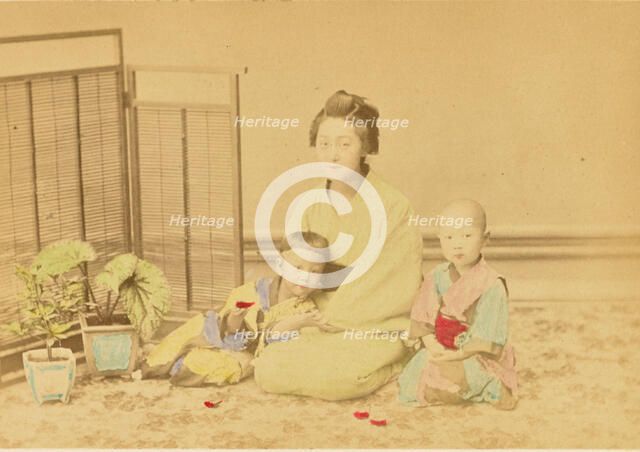 Japanese Mother and Children, 1897. Creator: Ogawa Kazumasa.