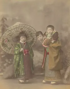 Japanese Mother with Her Two Children, 1870s-1890s. Creator: Kusakabe Kimbei