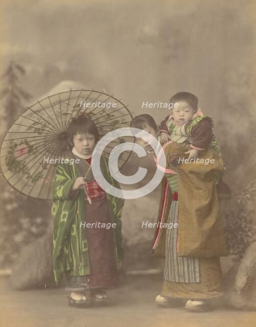 Japanese Mother with Her Two Children, 1870s-1890s. Creator: Kusakabe Kimbei.