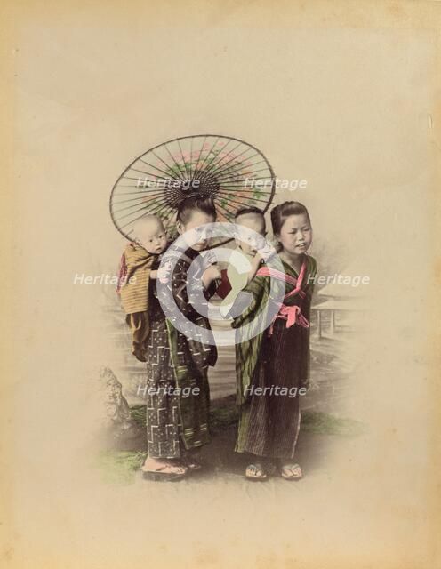 Japanese Mother with Her Three Children, 1870s-1890s. Creator: Kusakabe Kimbei.