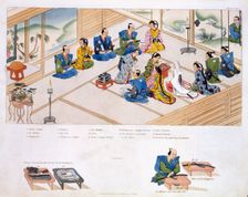 Japanese Marriage: the two families meeting, with mediator; pub. 1824. Creator: Japanese School (19th century)