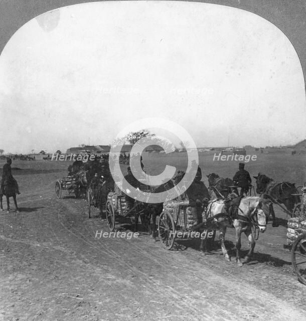 Japanese military transportation train, Manchuria, 1906. Artist: Keystone View Company