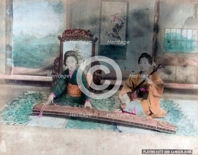 Japanese music: women playing Koto and Samisen, Kobe, Japan. Artist: Unknown