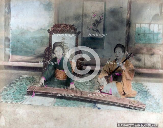 Japanese music: women playing Koto and Samisen, Kobe, Japan. Artist: Unknown