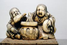 Japanese Netsuke of Two Shojo, Drunkards, Edo Period, 18th century. Artist: Gyoku-un