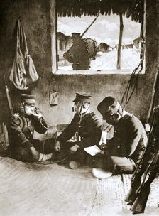 Japanese soldier making a telephone call, Russo-Japanese War, c1904-c1905