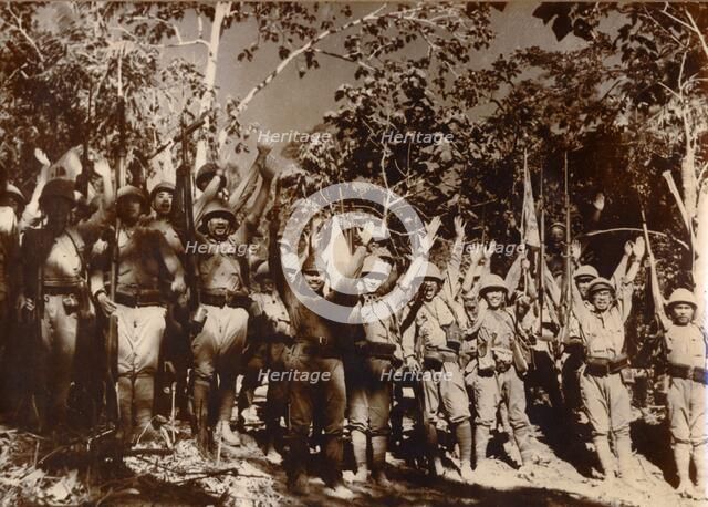 Japanese soldiers celebrate victory, Bataan, Philippines, World War II, 1942. Artist: Unknown