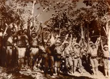 Japanese soldiers celebrate victory, Bataan, Philippines, World War II, 1942. Creator: Unknown